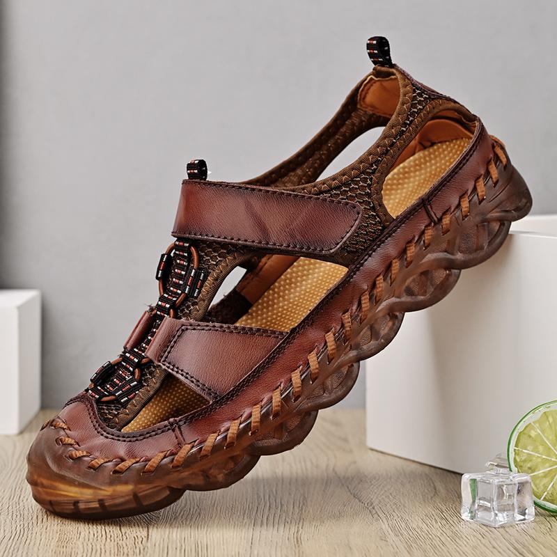 Genuine Leather Men Casual Sandals Breathable Men Sandals Brand Summer Mens Italian Loafers Handmade Beach Shoes Zapatos Hombre
