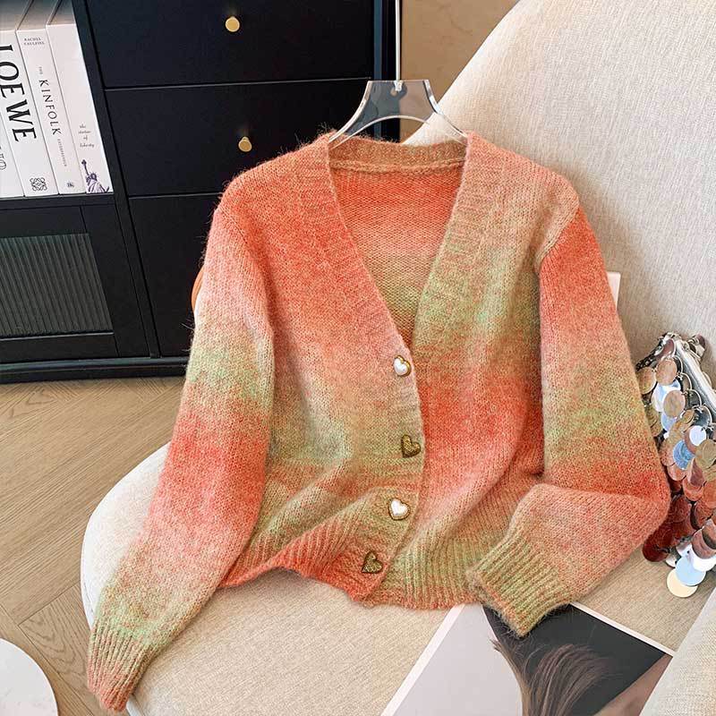 

Свитер с градиентным изменением цвета Женский Осень-Зима 2025 Дизайнерский Нишевый Вязаный Кардиган Куртка Топ one size розовый