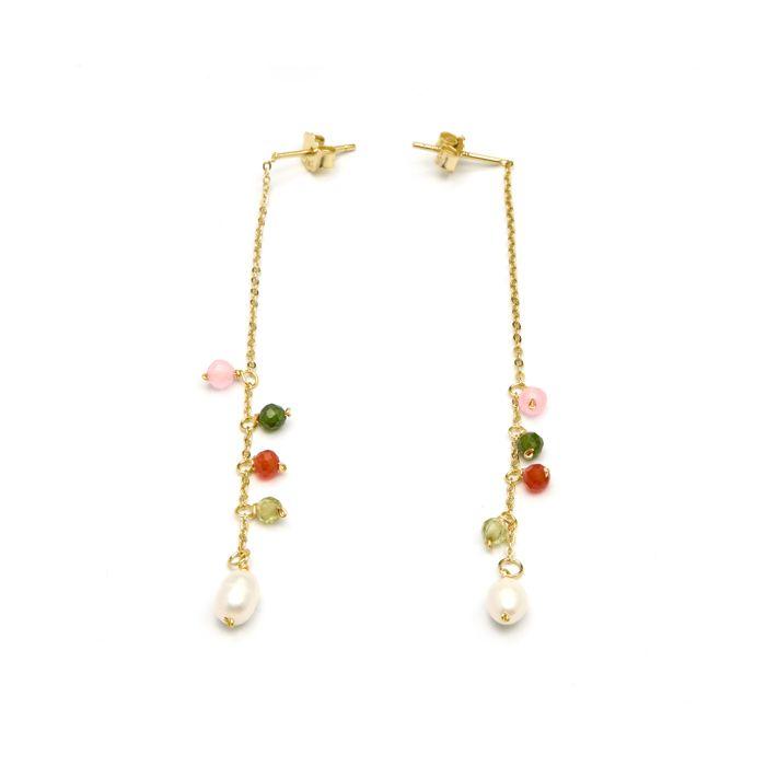 Boucles d'oreilles Luxenter en argent 925 avec perle blanche finie en or jaune 18K - Fanim