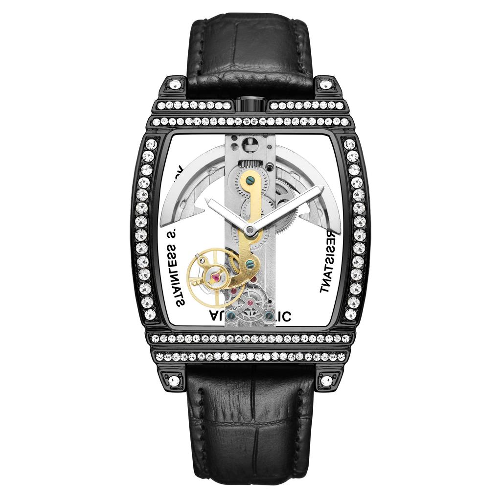 Reloj Mecánico Automático Transparente Hombre Steampunk Esqueleto Engranaje de Lujo Cuerda Automática Cuero Relojes de Hombre Montre Homme