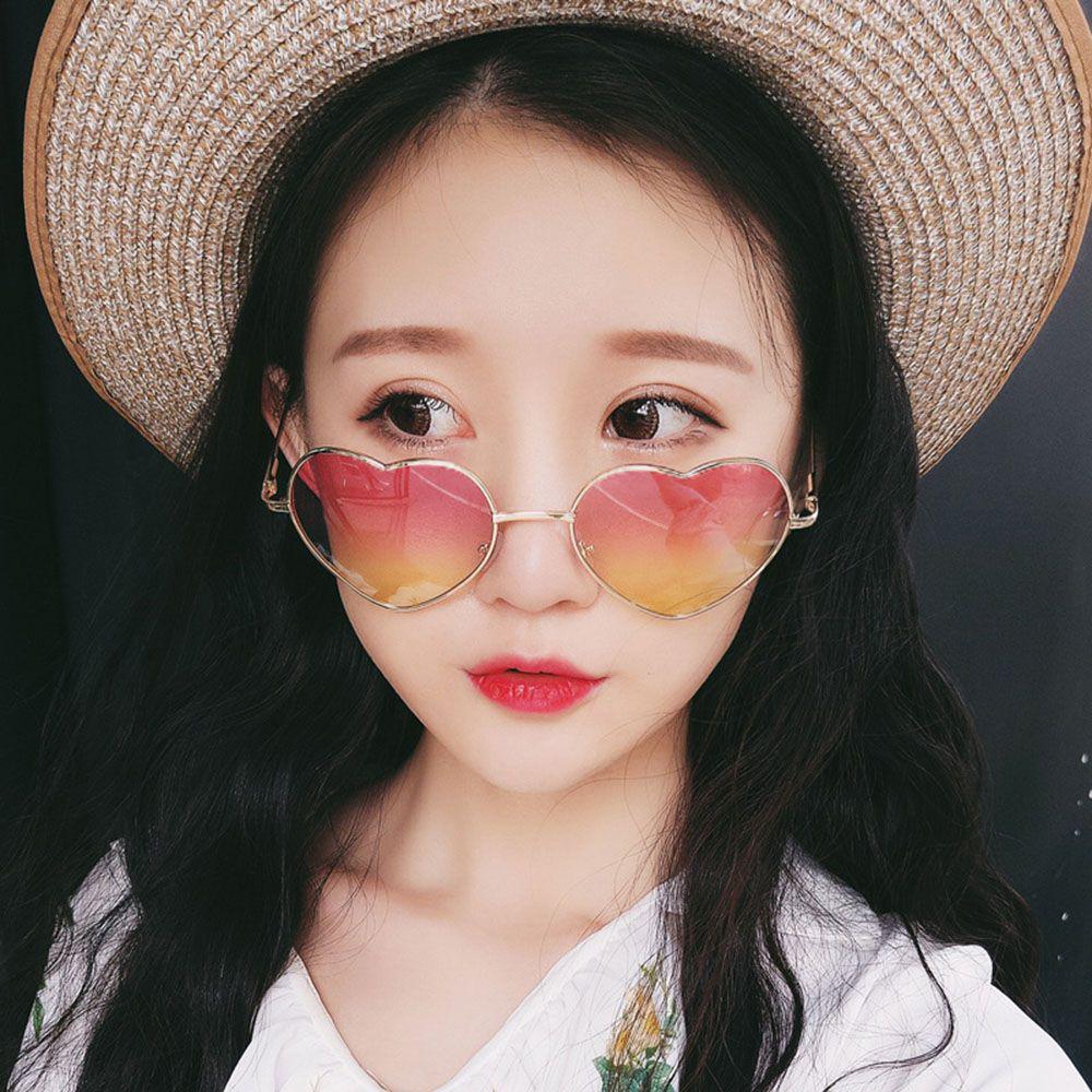 Hjerteformede solbriller Dame Metallramme Reflekterende glass Solbeskyttelse Solbriller Herre Speil De Sol Mote Sjåfør