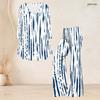 Women Plus Size White Navy Blue Printed V Neck Three Quarter Sleeve Flared Top Flared Pants Two Piece Set
