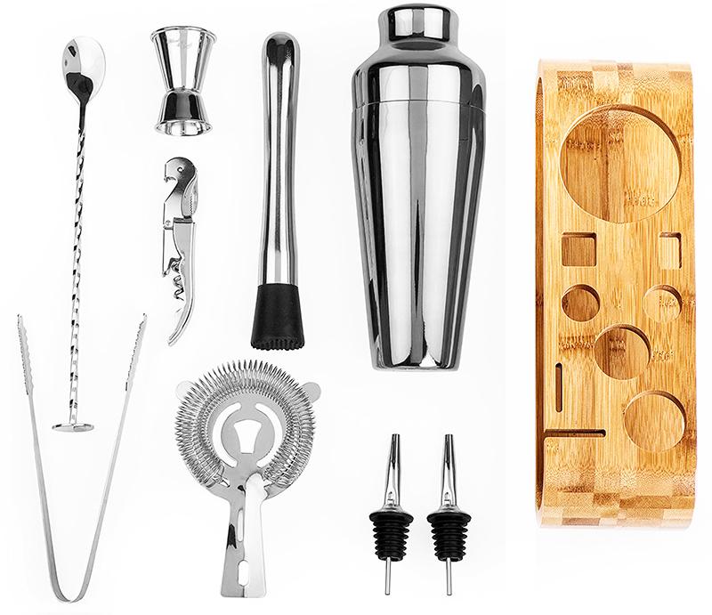 Cocktail Bar set Mixology Bartender Kit: 10-Piece Bar Tool Set with Stylish Bamboo Stand