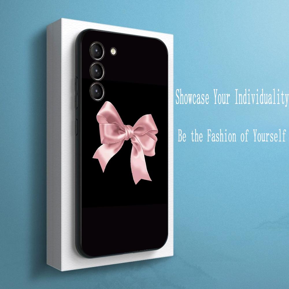 Bow Cute Pink Girly Cartoon Design Phone Case For Samsung Galaxy S26 S25 S24 S23 S22 S21 Plus Ultra Note20 Soft Black