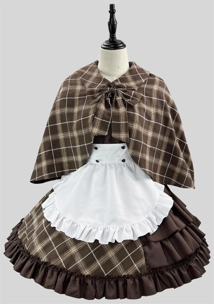 YZZYQQ Sexy and Cute Lolita Maid Anime Alice Short School Festival Brown with Size 5XL Dress, Dress, Women's Sleeves, Costume, Hat,