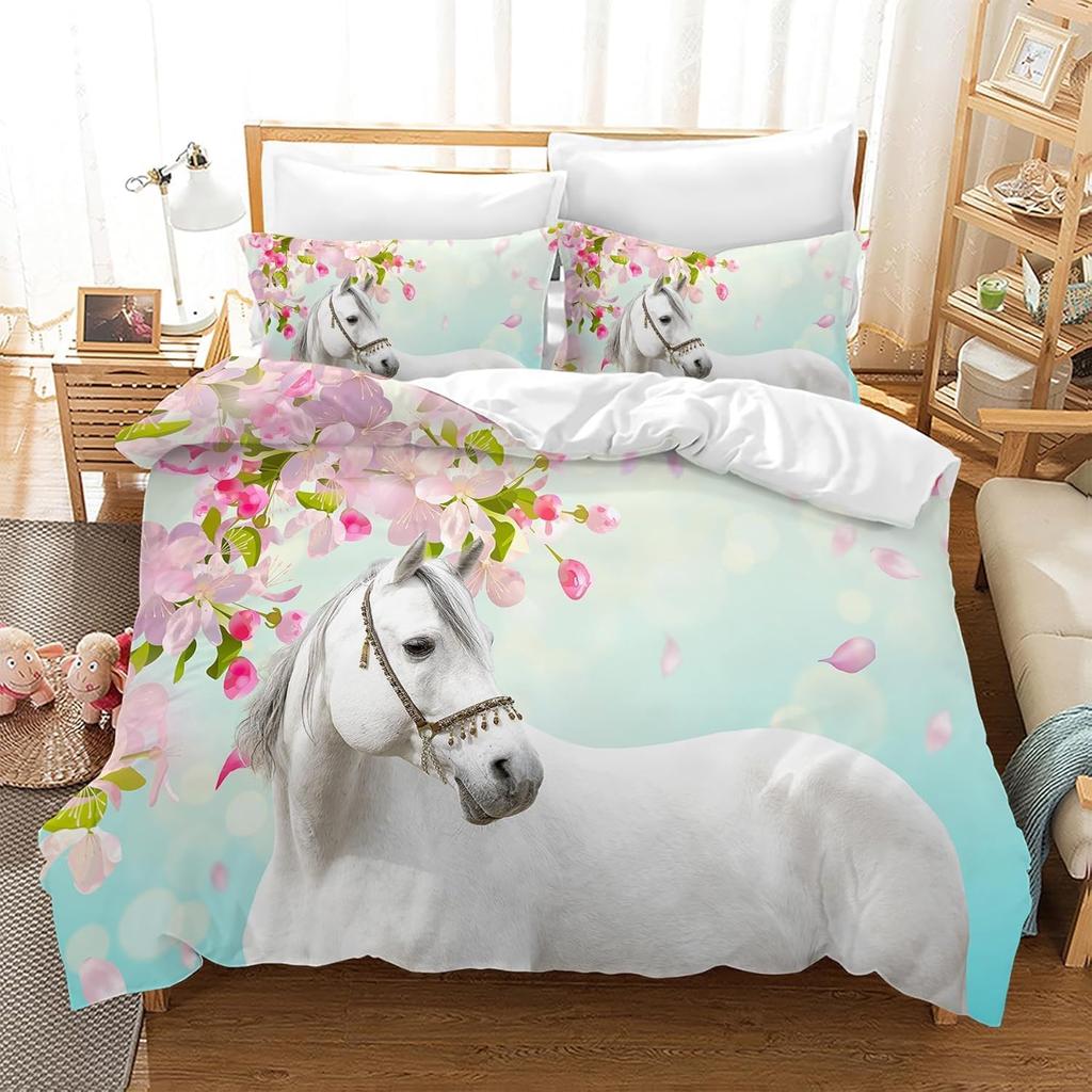Animal Horse Bedding Set Single Double King Size 2/3 Pieces Lightweight All Year Multicoloured Duvet Cover Set Teenager Boy Girl