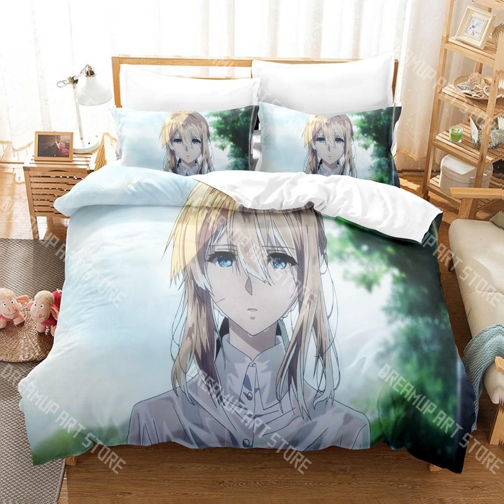 Fashion Violet Evergarden Anime Bedding Set Single Twin Full Queen King Size Bed Set Kids Bedroom Duvetcover Sets Bed Sheet Set
