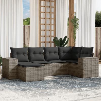 Vidaxl 6-Cz. Garden Furniture Set With Cushions, Grey, Poly Rattan