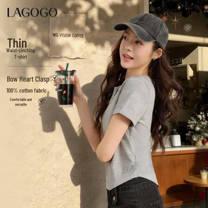 LAGOGO Women s Slim Fit Round Neck T-Shirt L