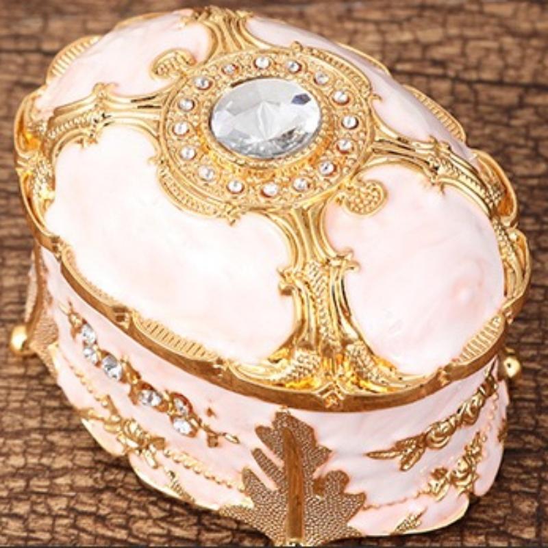 Mini Jewelry Storage Box Inlaid Gem Organizer European Style Necklace Portable Alloy Storage Earrings Ring Dresser Decorative