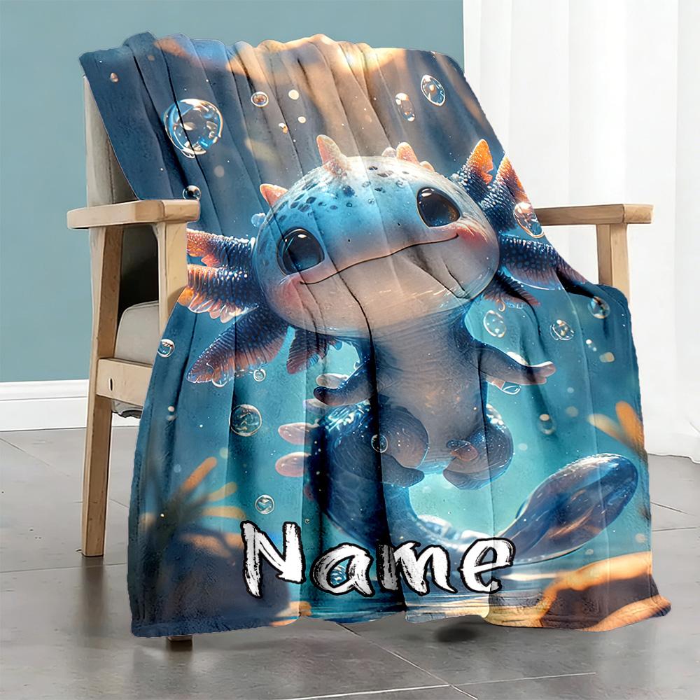 Axolotl Water Customize Text Blanket Lightweight Personalized Blanket Soft Warm Cozy for Picnics Sofa Nap Office Chair Ideal for All Seasons