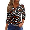 Women's T Shirt Halloween Print Button 3/4 Sleeve Daily Weekend Fashion Basic V- Neck Regular Top