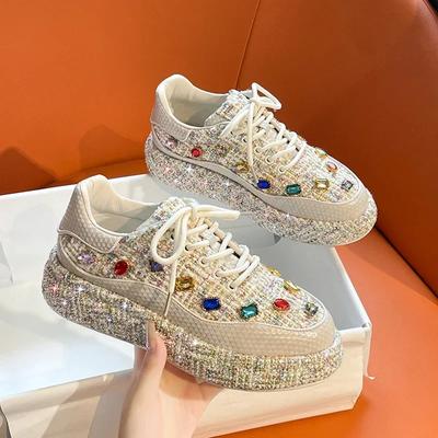 High Quality Thick Sole Fashion Elevating Rhinestone Color Comfortable Non-slip Breathable Casual Sports Women's Single Shoes