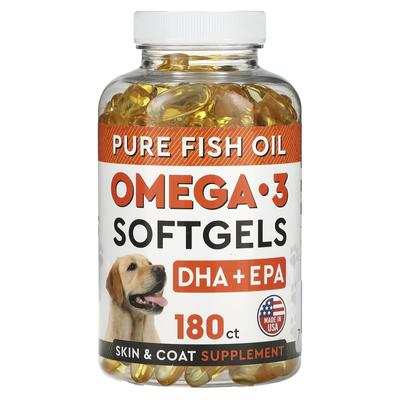 Pure Fish Oil, Omega 3 Softgels, For Dogs, 180 Softgels