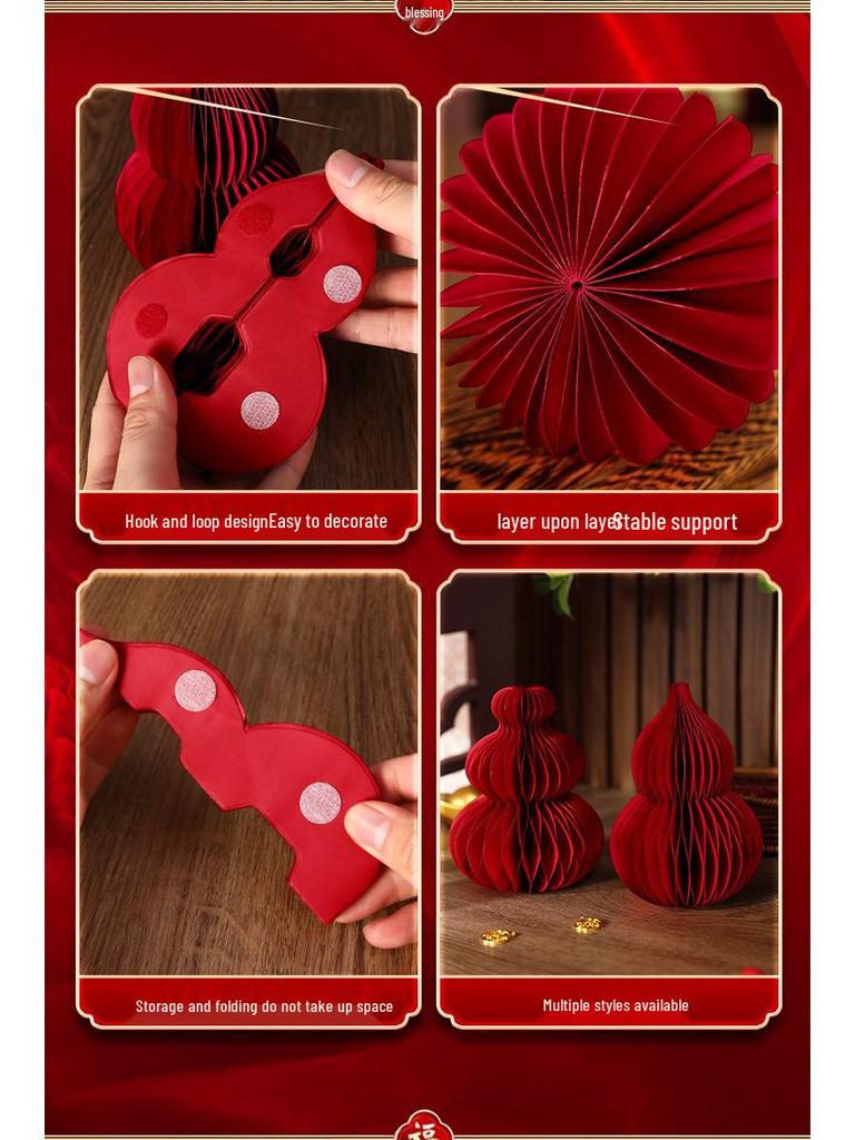 Wedding Decor Set: 3D Honeycomb Balls, Fortune Knot, Double Happiness Gourd & Magnet