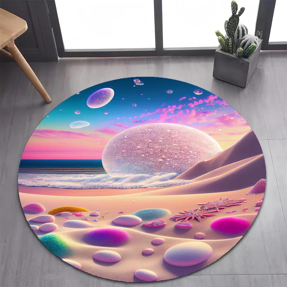 2025 New Style Colorful Rainbow Pebble Road Beach Stone Round Carpet Rug for Bedroom Living Room Decoration,pet Decor Floor Mat