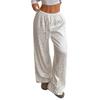 Women's Elastic Waist Drawstring Straight Casual Pants Fashionable Satin Leopard Jacquard Trousers