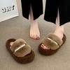Retro rhinestone thick-soled fluffy slippers outer wear 2025 new small height increase comfortable and lightweight one-pedal slippers