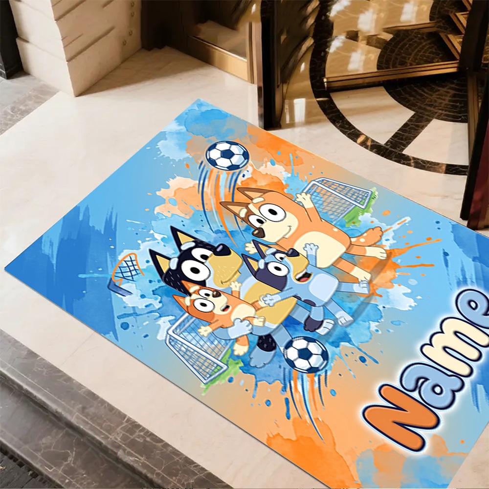 Soccer Fun Blue Brown Customize Your Name Floor Mat Design for Foyer Decorate Room Game Room Living Rooms Anti-slip Rug Anime Office Decor