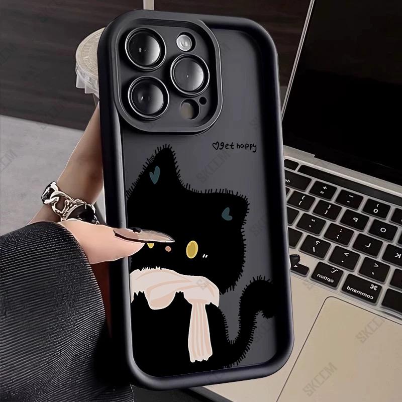 Cute Black And White Cat Pattern Phone Case For iPhone 17 16 15 14 13 12 11 Pro Max 17 Air 16E X XS XR Soft TPU Silicone Cover