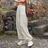 Women Casual Pants Elastic Waist Adjustable Drawstring Solid Color Wide Leg Trousers Solid Color Harem Trousers
