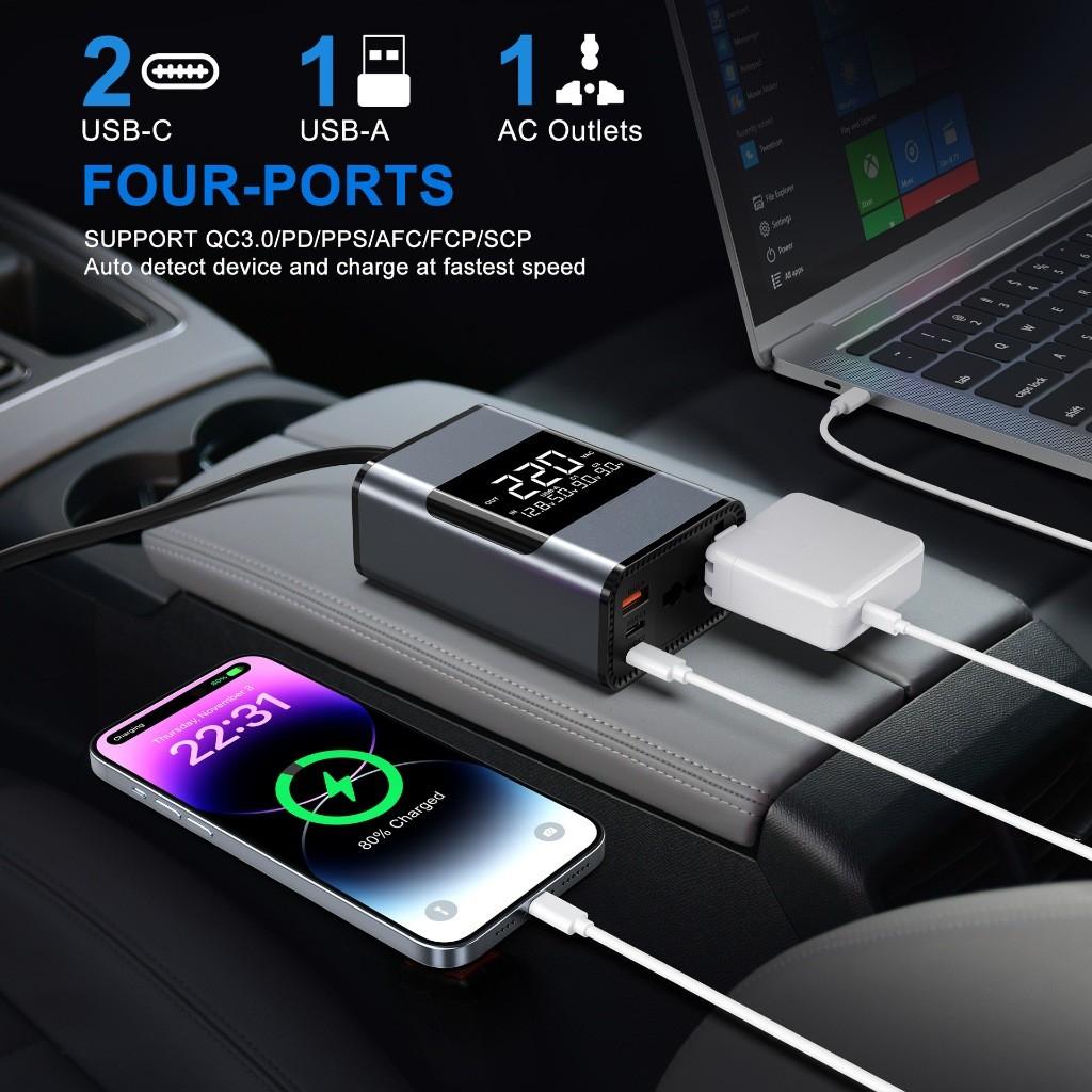 200W 12/24V to 220V USB Ports Multi-Function Socket Car Inverter Portable Car Power Inverter Fast Charging Converter