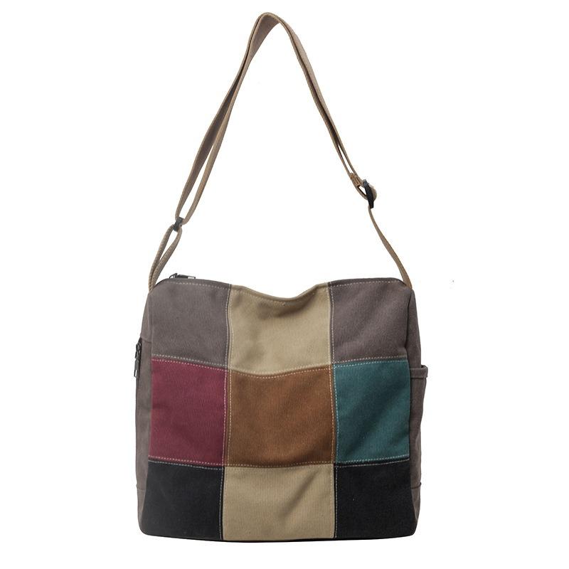 Neue Handtaschenmode Ein-Schulter-Umhängetasche Damen Großes Fassungsvermögen Canvas Farbblock Damenhandtasche