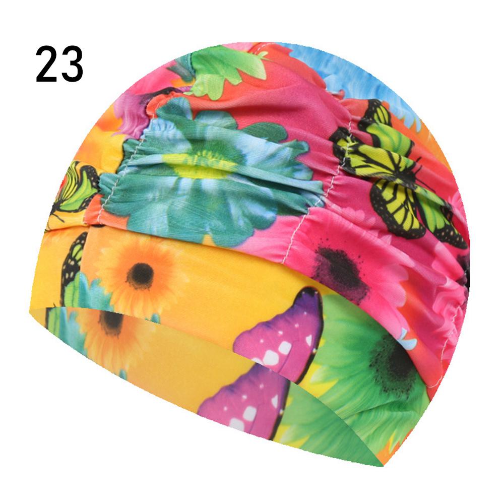 Shower Cap Elastic Nylon Turban Flowers Printed Swimming Cap Pool Bathing Hat Long Hair Protect Waterproof Hats for Men Women