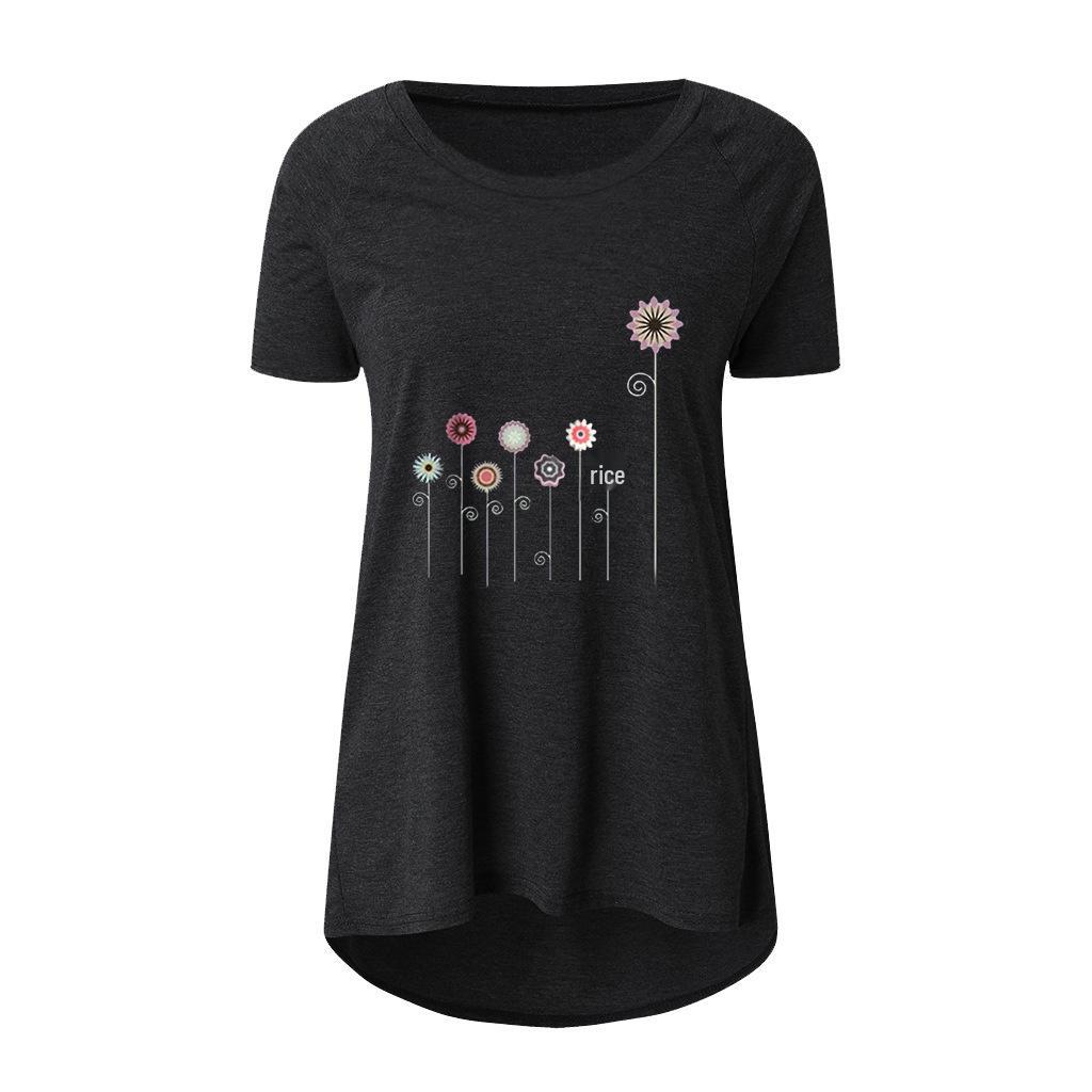 2022 Summer Casual Plus Size Round Neck Solid Color Loose Short Sleeve Printed T-Shirt