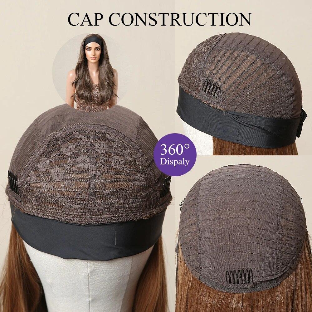 ALAN EATON Peruci lungi cu bandă ondulată, castaniu, maro, pentru femei de culoare, fibre rezistente la căldură, de înaltă calitate, pentru petrecere zilnică