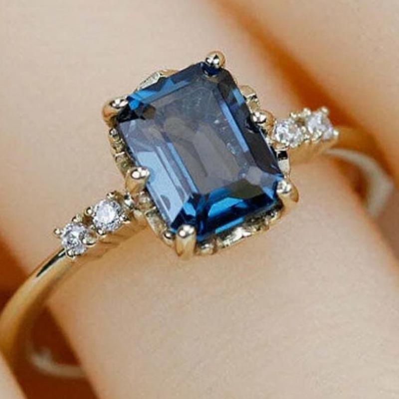 New Square Crystal Zircon Ring Sweet French Elegant Index Finger Ring Popular Jewelry