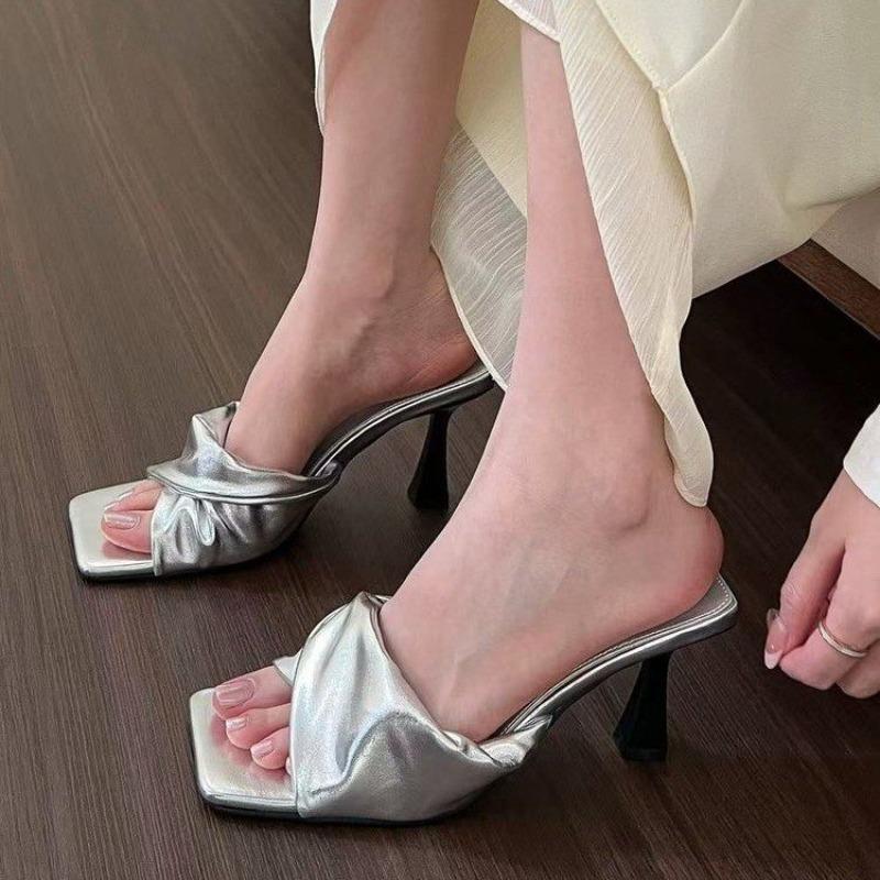 2025 Sexy Pointed Toe Mule High Heels Women Slipper Fashion Mixed Color Slip On Slides Summer Party Stripper Sandal Shoes