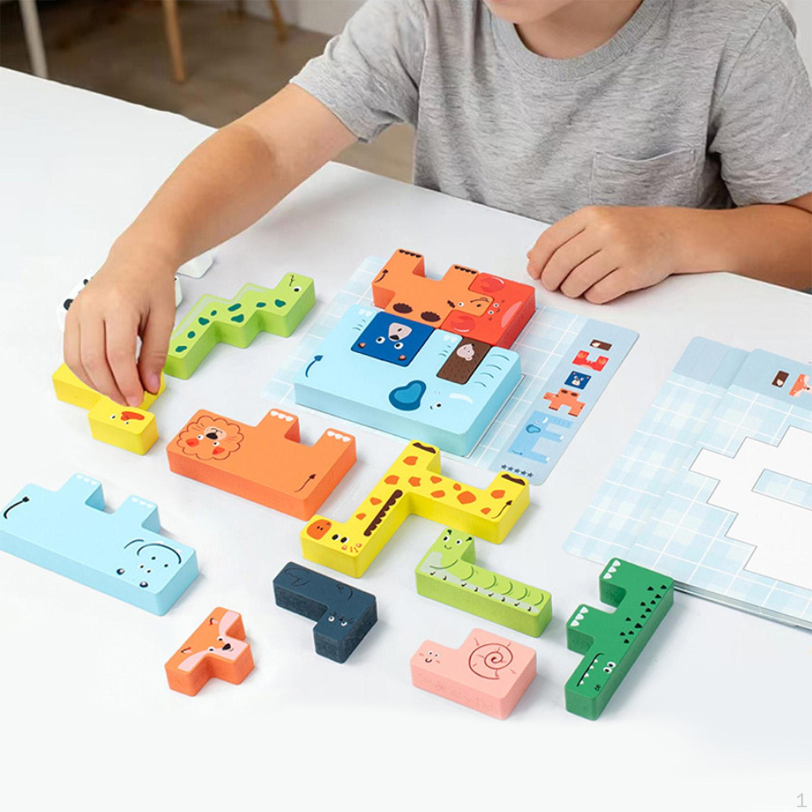 

Wooden Animal Blocks Building Stacking Brain Game Early Learning Educational Sorting Toys Wood