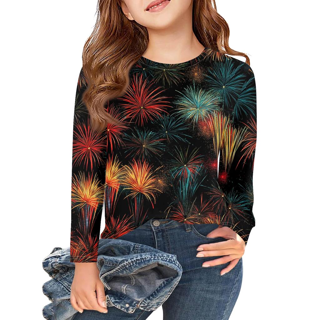 Christmas Day Girls Long Sleeve T Shirts Kids Fall Tops Crewneck Printed Basic Tees