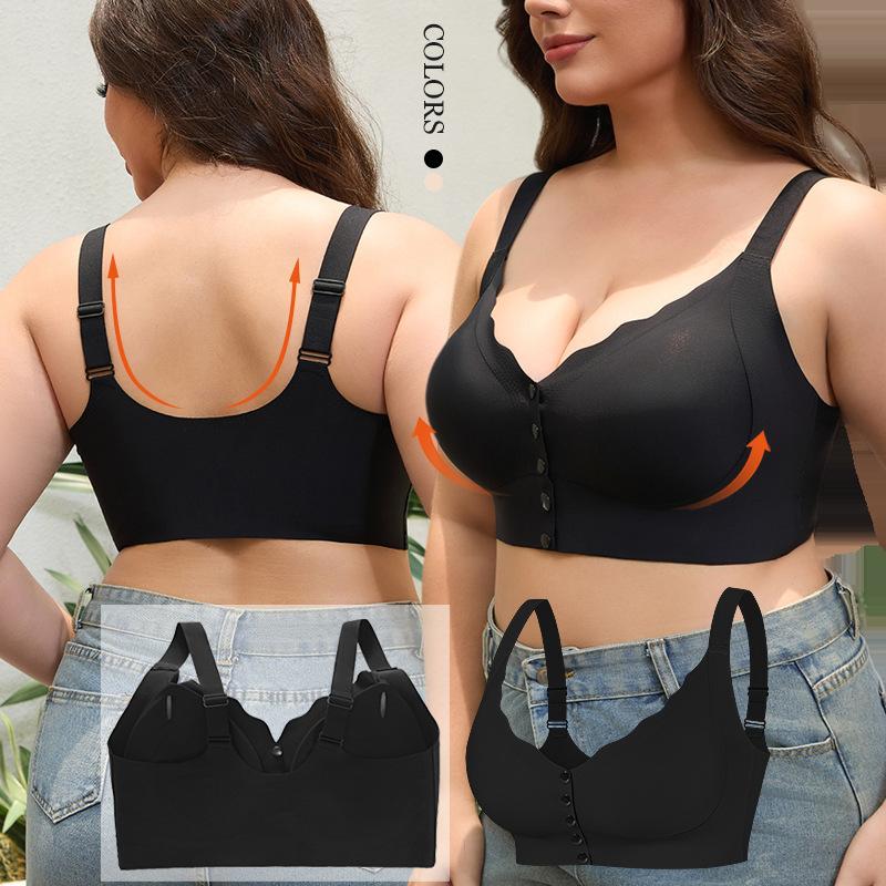 Breathable Front Buckle Seamless Underwear Thin Style Large Chest Small Plus Size Middle-aged and Elderly Women Comfortable No Ring Bra