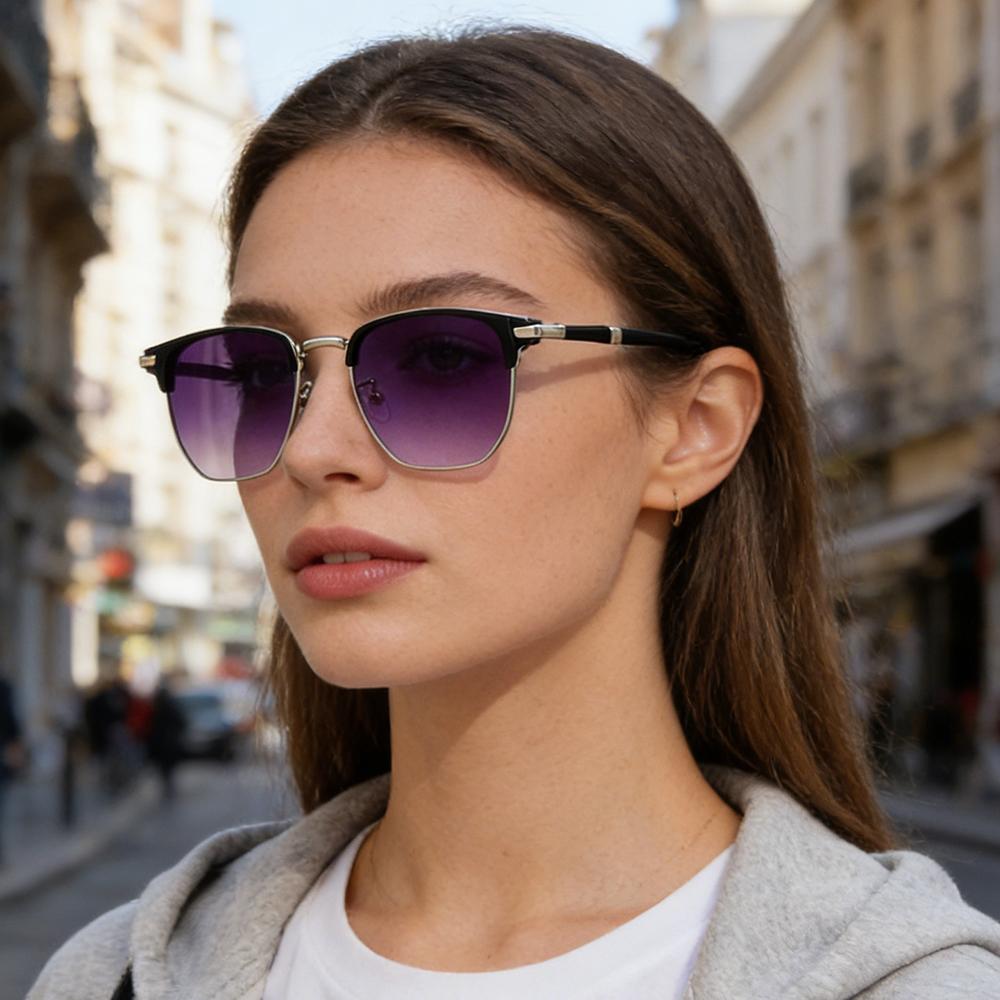 Metal Half Frame Sunglasses Retro Fashion Gradient Lens Classic Eyewear UV400 Protection Men Women Vintage Style Sunglasses