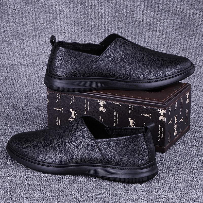 Men's Casual Leather Shoes, Genuine Leather Spring and Summer Thin Breathable Single-layer Cowhide Soft-soled Lazy One-pedal Doudou Shoes