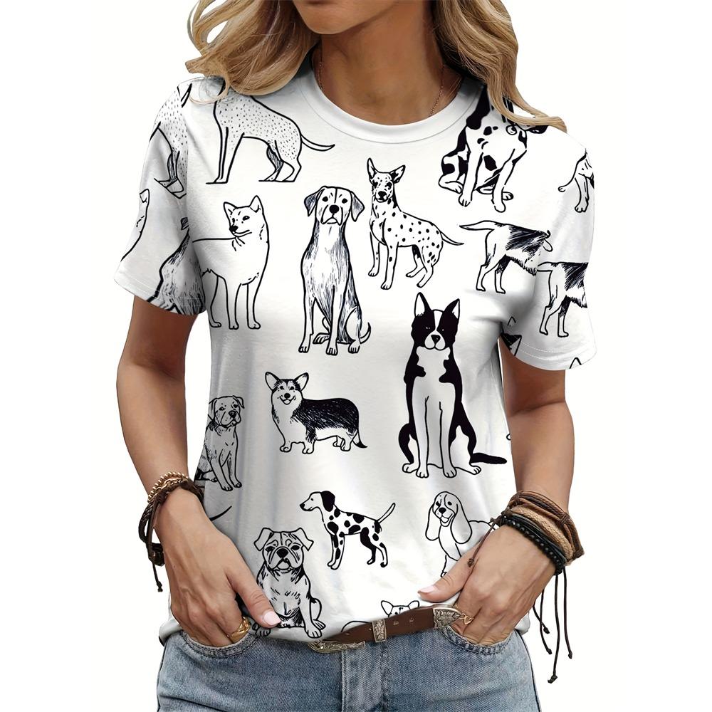Summer Fashion Short Sleeve Casual Top Loose Women's T Shirt Cute Cat Cow Pattern Printed Woman Clothing Y2k Ladies Clothes Tees