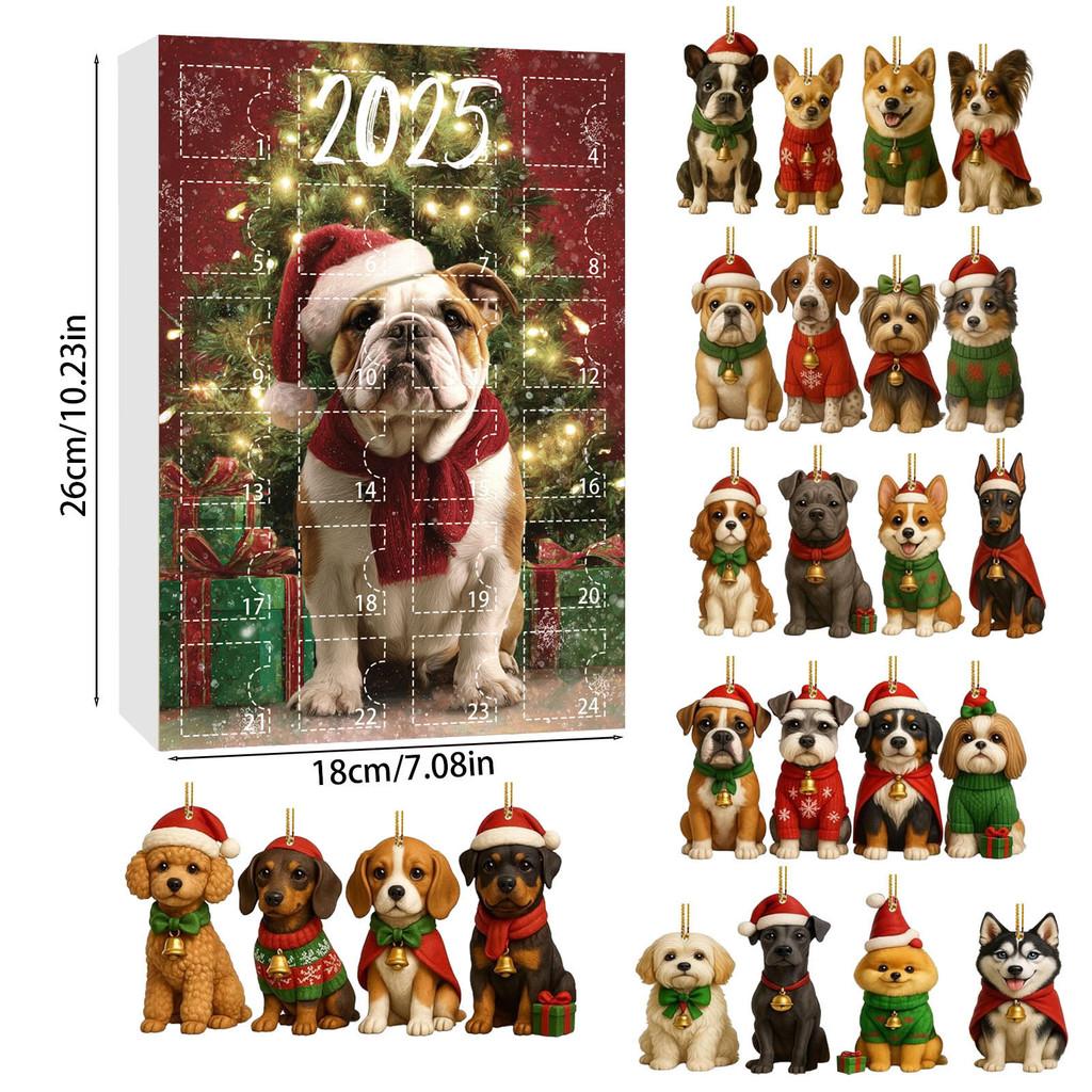 Christmas Cuter Dog Countdown Calendar Blind Box Tree Acrylic Pendant Gifts