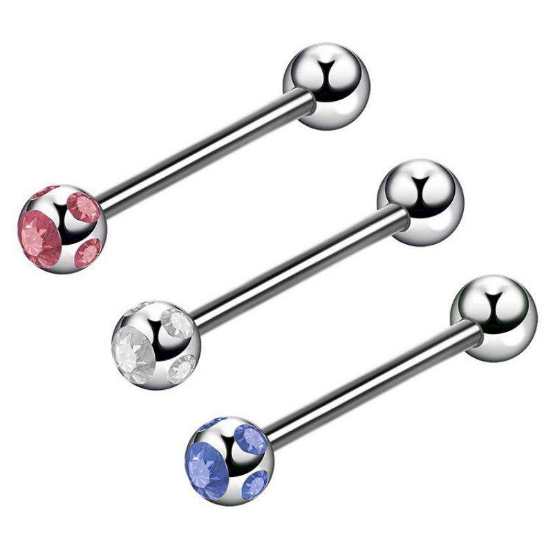 Stainless Steel Colorful Diamond Tongue Piercing Barbell for Ear Cartilage | Body Jewelry 