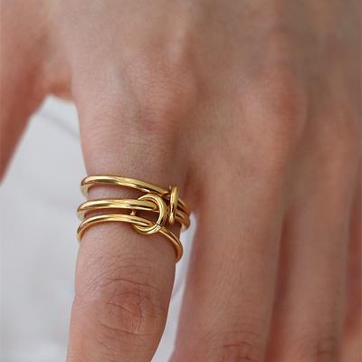 Multiple Layers Strand Loop Indext Finger Rings for Women Lead&nickle Free Stainless Steel Gold Plated Ring