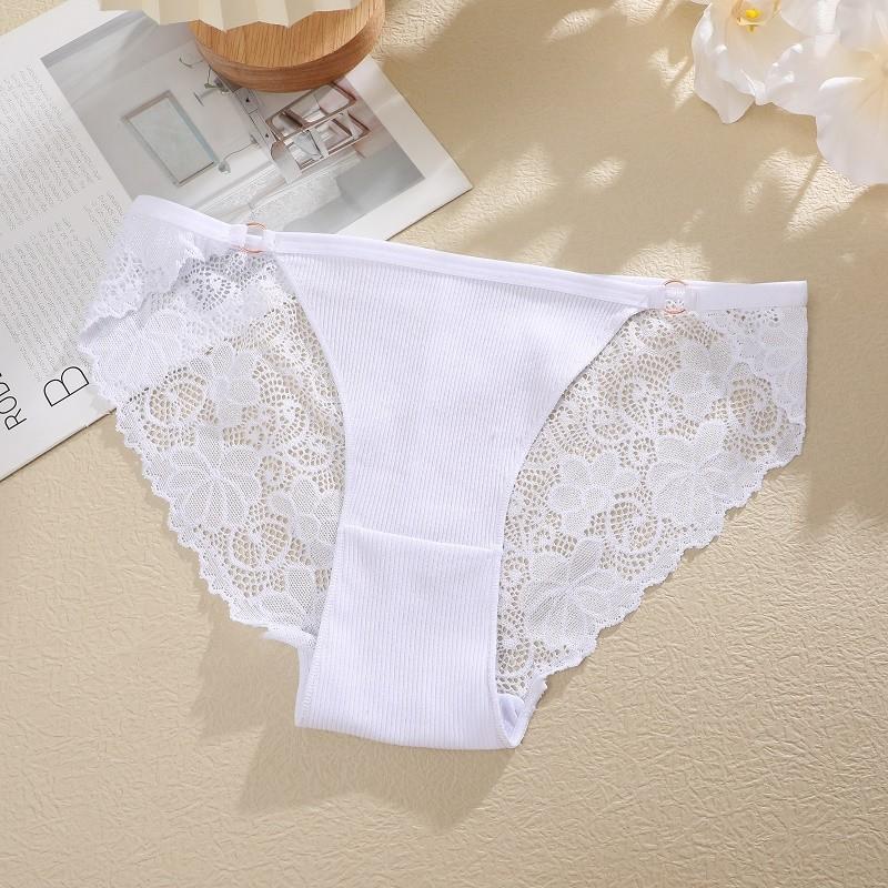 

FINETOO Сексуальные хлопковые трусики для женщин с металлическими пуговицами, кружевное прозрачное белье с вырезом S белый