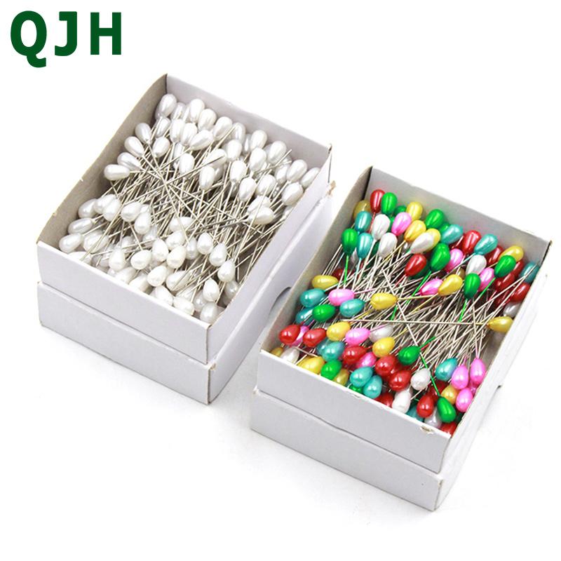 144pcs Water Drop Pearl Needle, Sewing Fixing Positioning Pin, White Colorful Pearl Pin Bead Head, DIY Sewn Needles Accessories