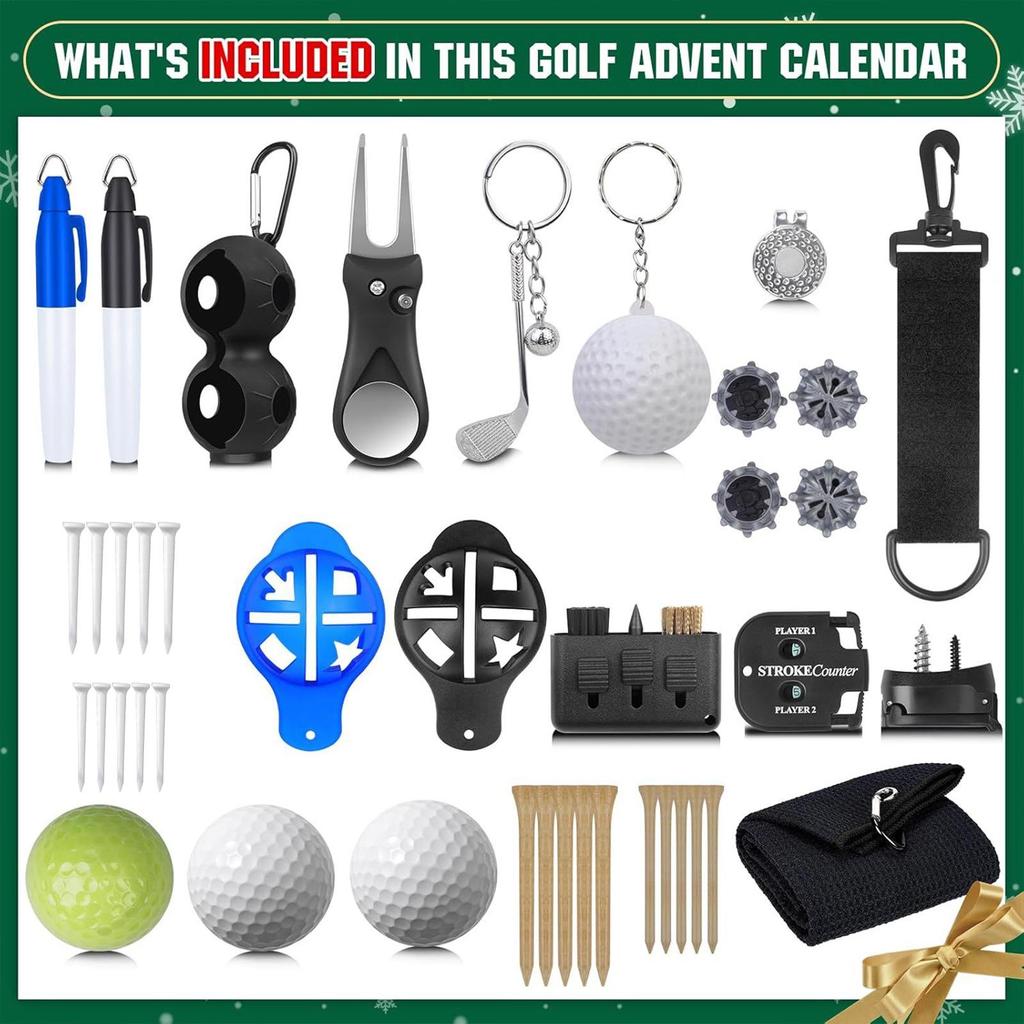 Christmas Countdown Christmas Countdown Decor 24 Boxes Accessory Set Golf Themed Design for Men Women Boys Girls Stocking