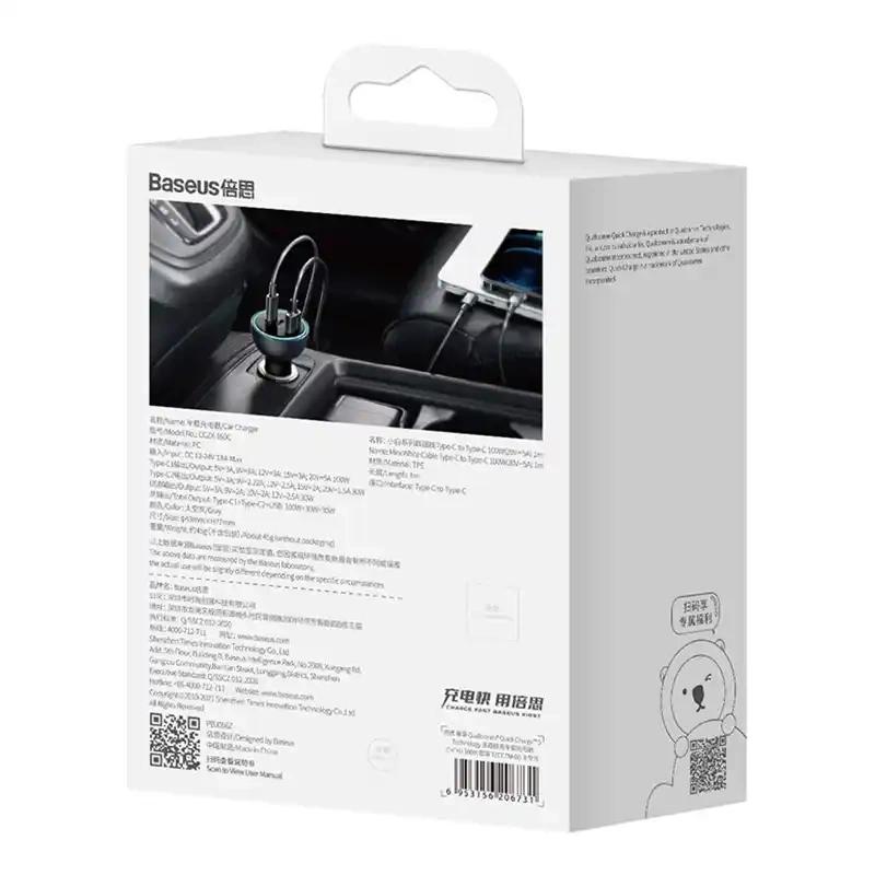 Ładowarka Samochodowa Baseus Qualcomm, Usb, 2X Usb-C, 160W (Szara)