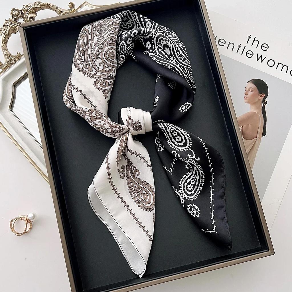 Retro Paisley Cashew Print Silk Square Scarf Women Neckerchief Female Foulard Headband Hijab Hairband Soft Bag Ribbon Satin
