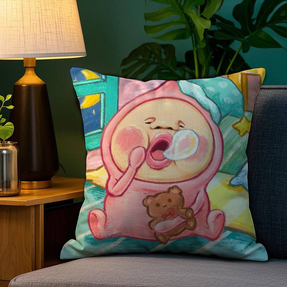 K-Kobito Zukan Peach Pillow Case Sofa Living Room Bedroom Double-sided Printing Square Cushion Nap Time Cushion Cover 12x12Inch
