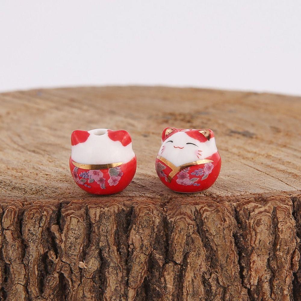 Cat Maneki-neko Beads Kitty Fortune Cat Loose Spacer Beads Pretty Plutus Cat Beads  Pendant