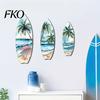 French Vintage Home Decor 3Pcs Wooden Surfboard Wall Art Decor, Natural Wood Hanging Sign, Sun-resistant Sculpture Lightweight Tropical Summer