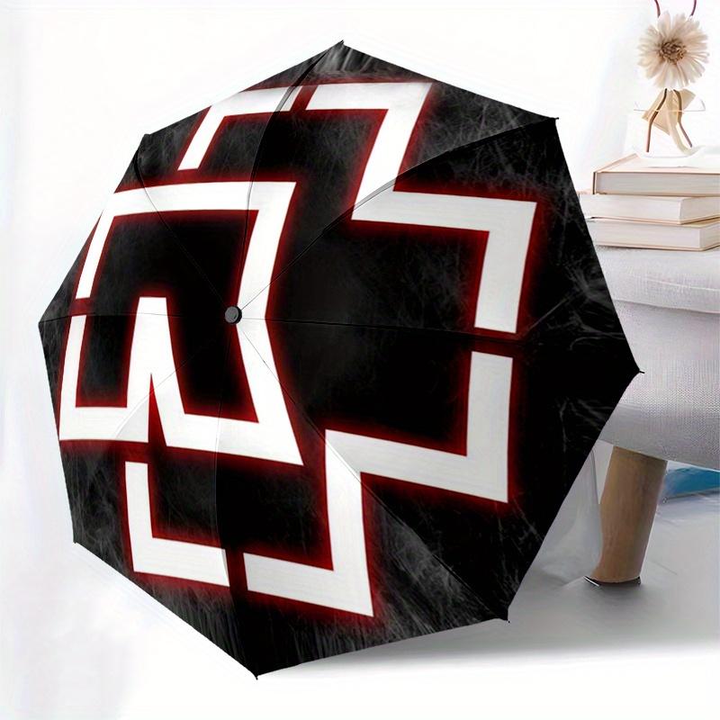 Abstract Red and White Patterned CoasterUmbrella, Portable 3-Fold Compact Umbrella for Men & Women Gift